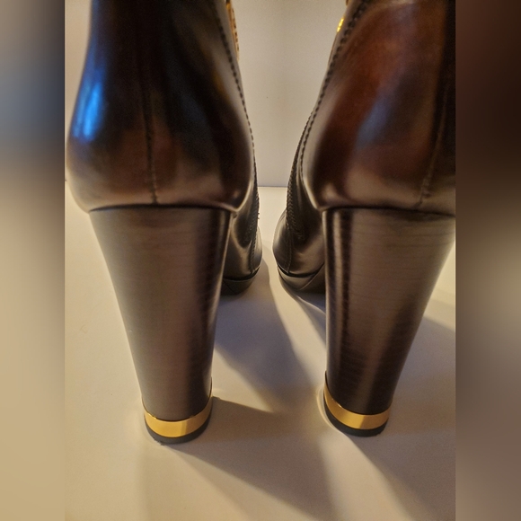 Tory Burch Brown Ankle Boots with Gold Accents - Picture 5 of 6